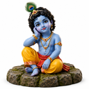 Bal Krishna Sitting | Premium 3D Figure | Mossy Stone Base Collectible