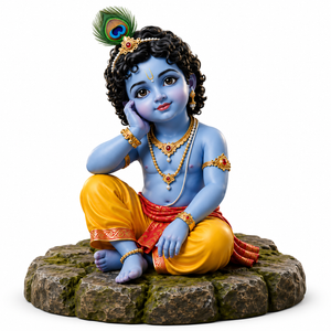 Bal Krishna Sitting | Premium 3D Figure | Mossy Stone Base Collectible