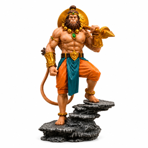 Lord Hanuman Mace Warrior | Premium 3D Resin Figure With Stone Base