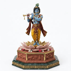 Lord Krishna Venugopal | Premium 3D Flute Figure With Lotus Base