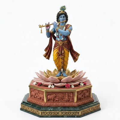Lord Krishna Venugopal | Premium 3D Flute Figure With Lotus Base