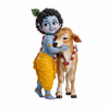 Bal Krishna With Cow | Premium 3D Figure | Wooden Base Collectible